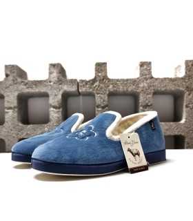Zapatillas casa mujer azul forro lana Javer vista lateral