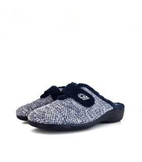 vista de medio perfil de zapatillas descalzas de invierno azules de Cabrera puestas