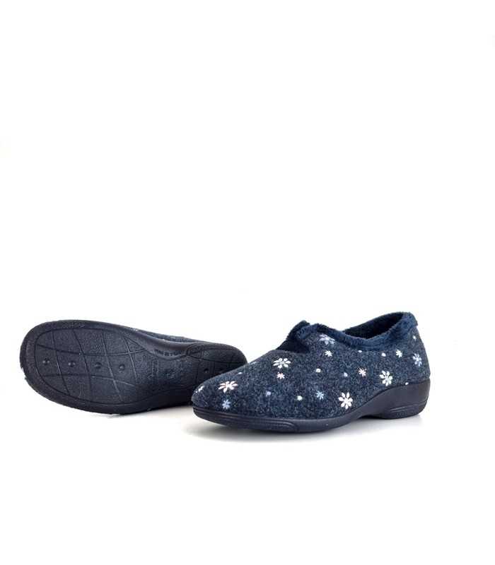 Suela de goma con cuña de 4 cm de altura, diseñada para proporcionar tracción y estabilidad de zapatilla casa azul