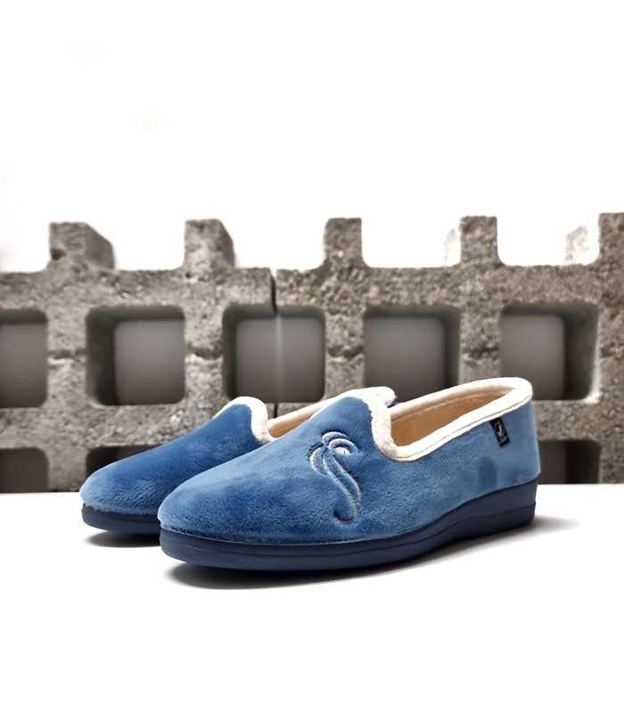Vista medio perfil zapatillas cerrada azul mujer Javer