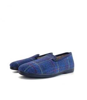 Zapatillas de invierno mujer cerrada cuadros azul noche - vista de medio perfil