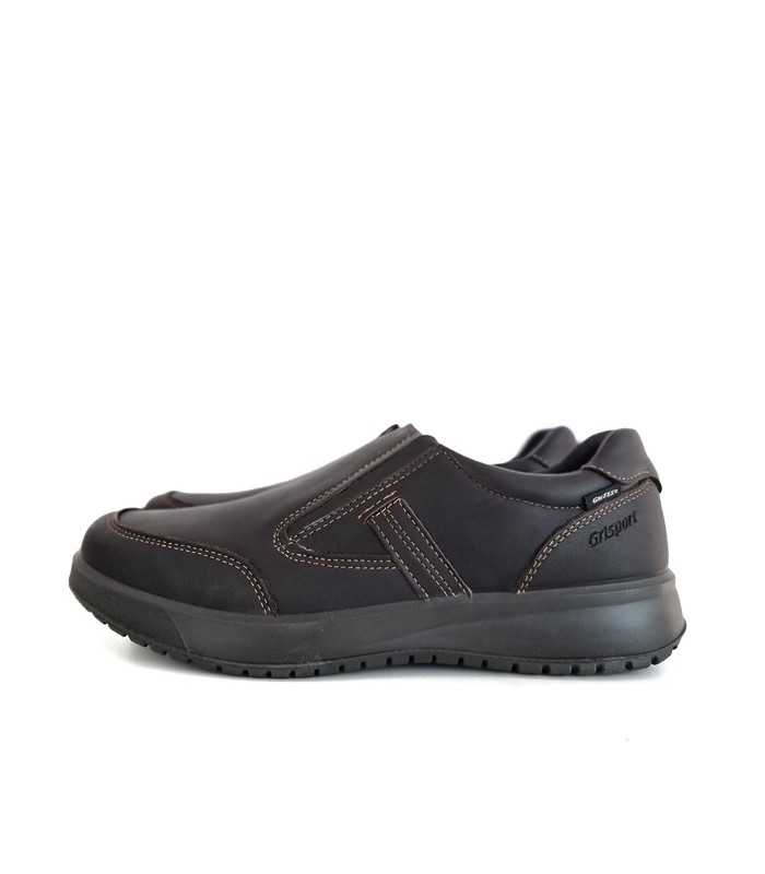 Vista de perfil del zapato mocasín impermeable de piel marrón Grisport