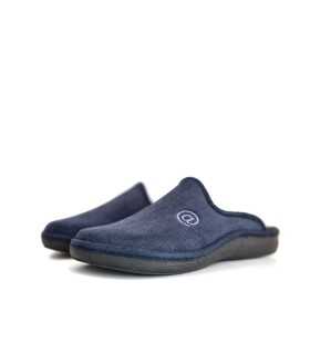 Vista de medio perfil zapatillas casa hombre azul con detalle @