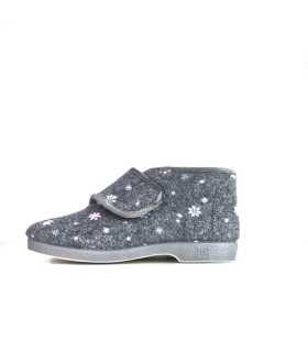 Zapatilla bota gris Doctor Cutillas con flores bordadas - vista lateral completa