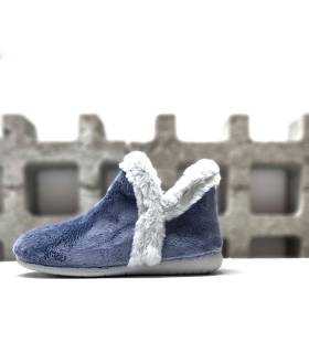 Zapatillas bota mujer suave Garrido Muro en azul noche, vista de perfil.