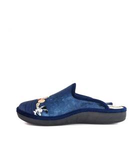 De perfil: Zapatilla de casa azul para hombre con dibujos de Asterix y Obelix de Salvi.