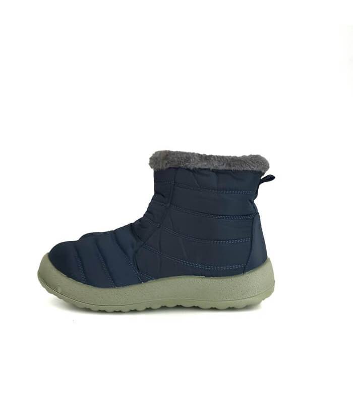 Vista de perfil del botines azules para mujer acolchado con forro de lana