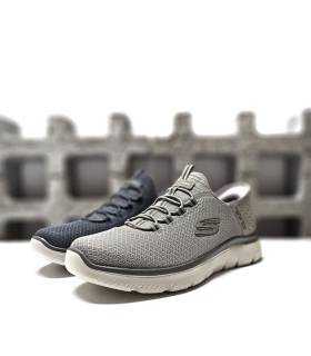 Vista de medio perfil: Zapatillas ligeras Skechers para hombre color taupe y gris marengo