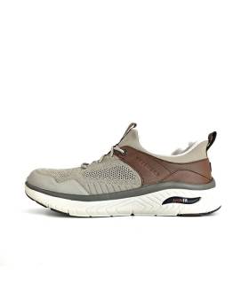 Vista Lateral: Zapatillas Skechers Arch Fit Emeric para hombre en color beige.