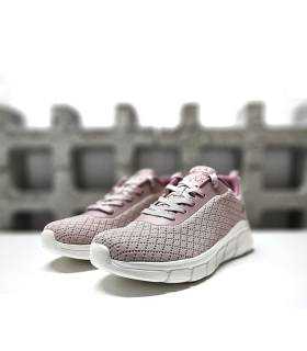 Vista de medio perfil: Deportivo rosa de Skechers en color gris con Memory Foam™.