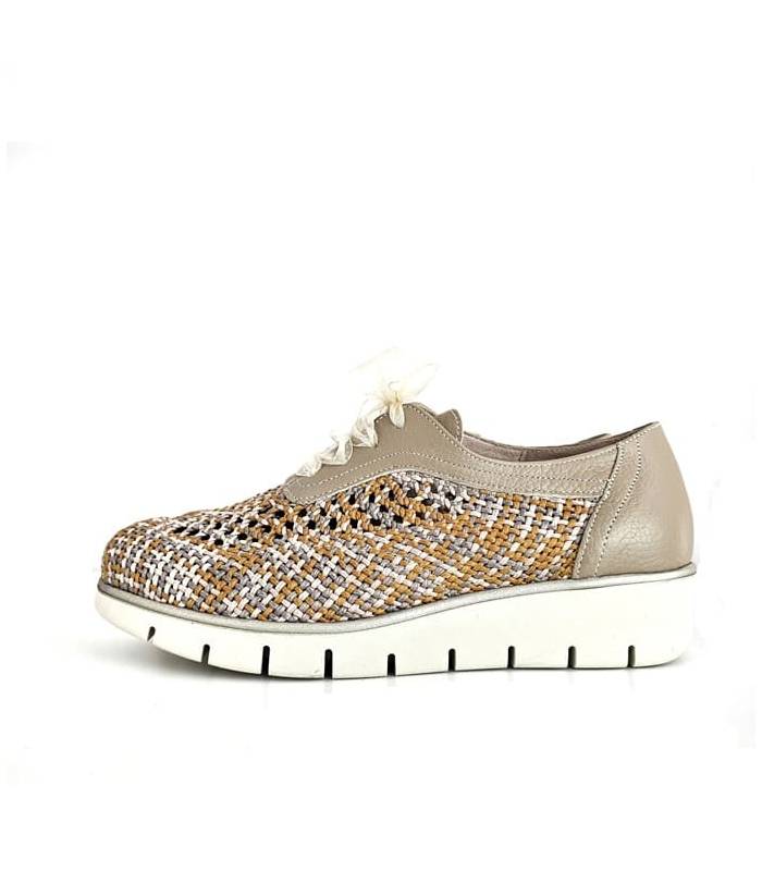 Zapato cordones mujer rejilla Nival, vista de perfil