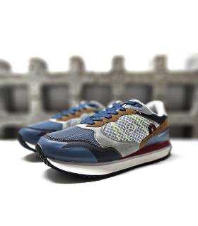 Zapatillas deportivas casual para hombre Dunlop en azul con combinaciones en gris y marrón vita semi lateral