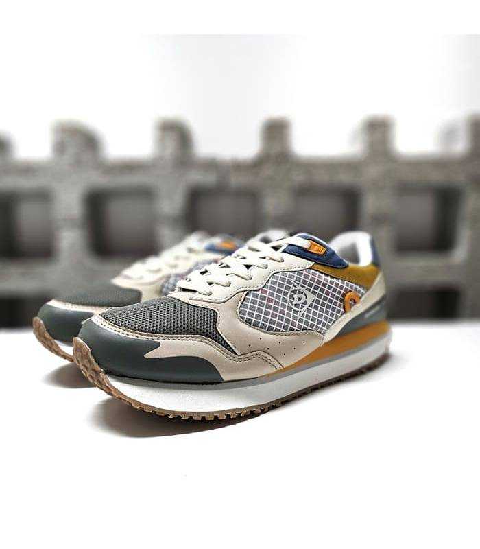 Zapatillas deportivas casual para hombre Dunlop en verde con combinaciones en gris y marrón vita semi lateral