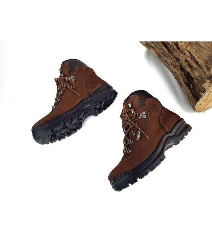 Vista de los dos perfiles: Botas de senderismo Notton-Tex marrón para hombre, ideal para trekking y montaña.