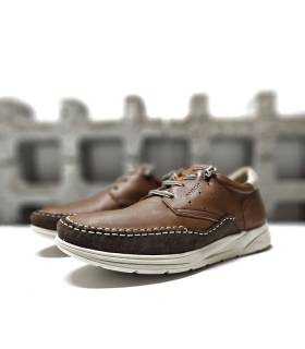 Zapato hombre cordón elástico de Baerchi en color azull, vista de medio perfil