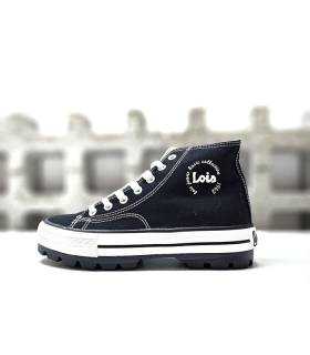 Botas casual de lona negra con suela resistente y diseño urbano, vista de perfil