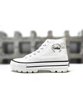 Botas casual de lona blanca con suela resistente y diseño urbano, vista de perfil