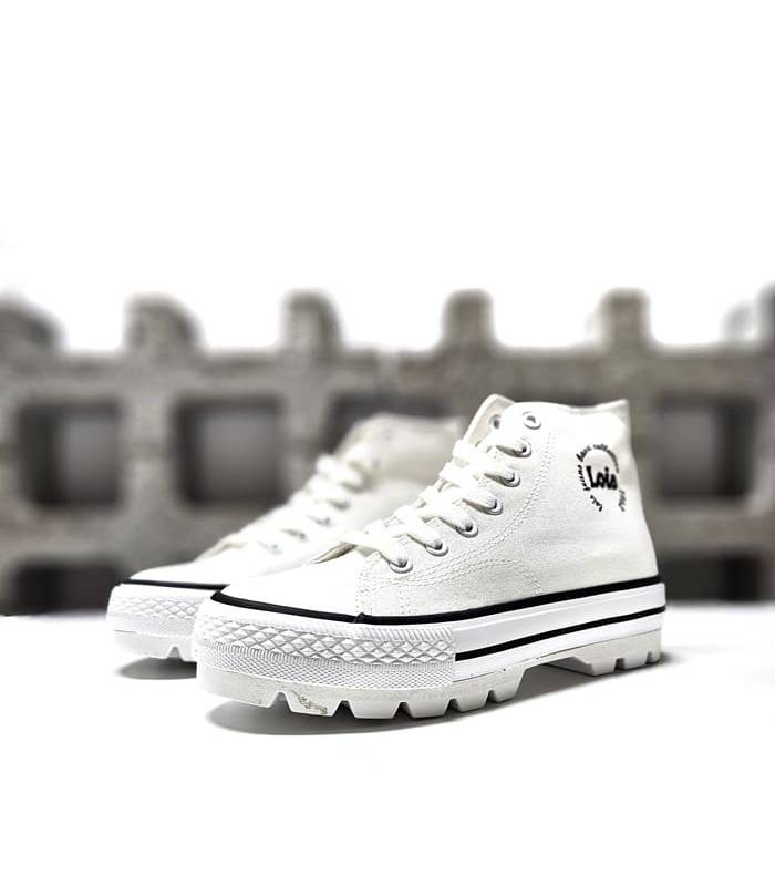 Botas deportivas de lona negra para mujer de Lois, vista de medio perfil