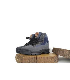 Vista lateral: Bota trekking mujer Notton en piel serraje azul con cordura.