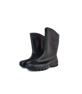 Botas de agua negra mujer Dunlop media caña, vista de medio perfil