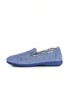 Zapatilla casa mujer mocasin textil rizo de Garrido Muro azul cielo