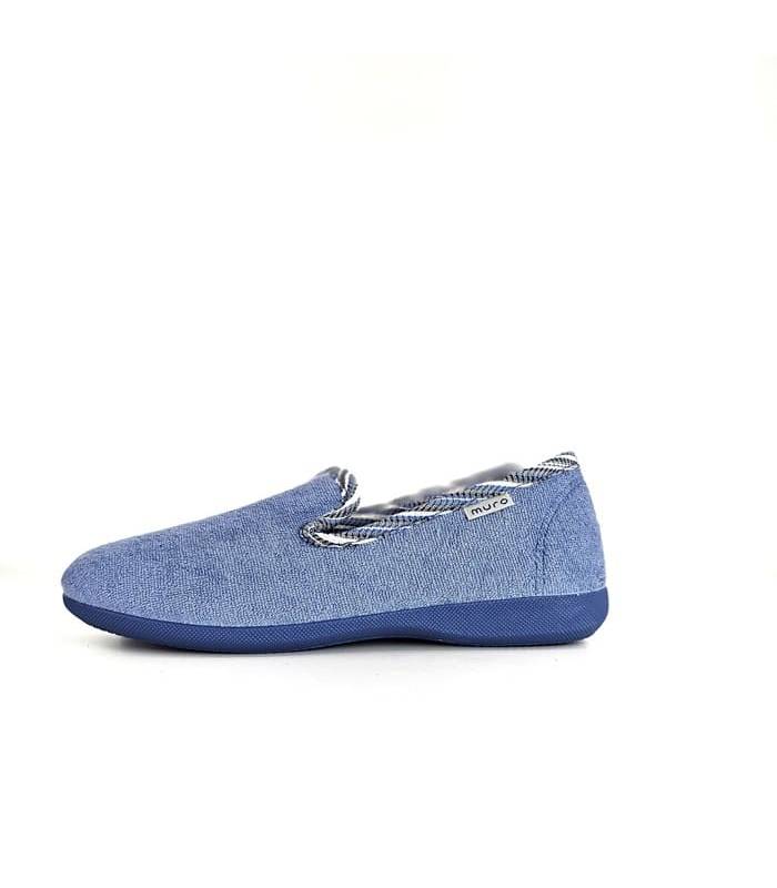 Zapatilla casa mujer mocasin textil rizo de Garrido Muro azul cielo