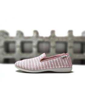 Zapatilla casa mujer rayas marineras rosa Garrido Muro vista lateral.