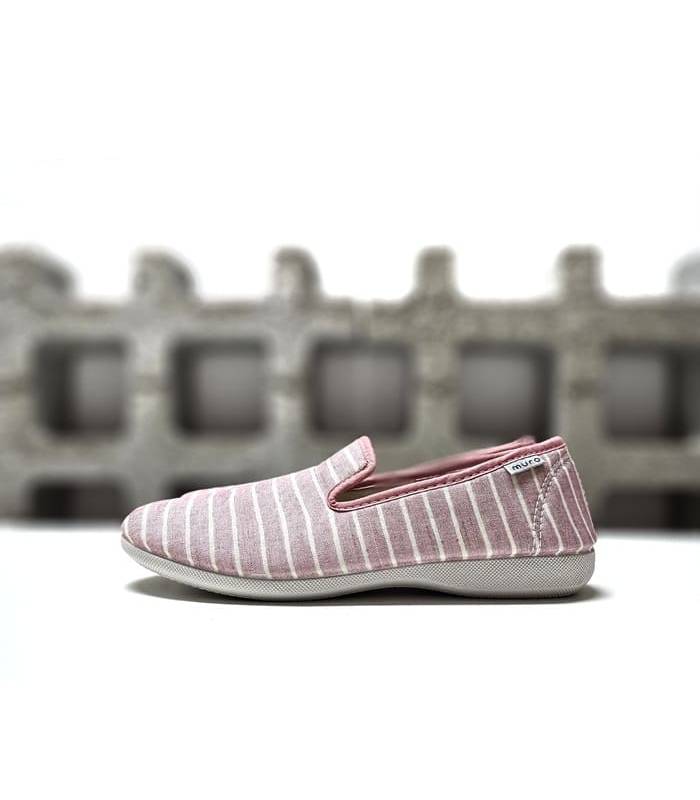 Zapatilla casa mujer rayas marineras rosa Garrido Muro vista lateral.