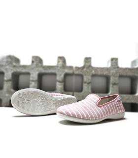 Suela antideslizante zapatillas casa mujer rayas rosa Garrido Muro.