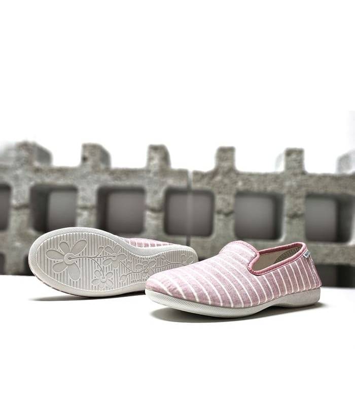 Suela antideslizante zapatillas casa mujer rayas rosa Garrido Muro.