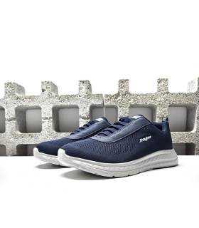 vista de medio perfil de ls zapatillas deportivas azules sin cordones de Jhayber