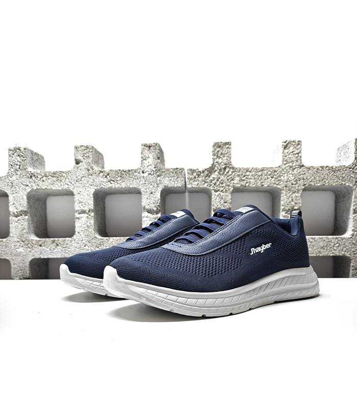 vista de medio perfil de ls zapatillas deportivas azules sin cordones de Jhayber