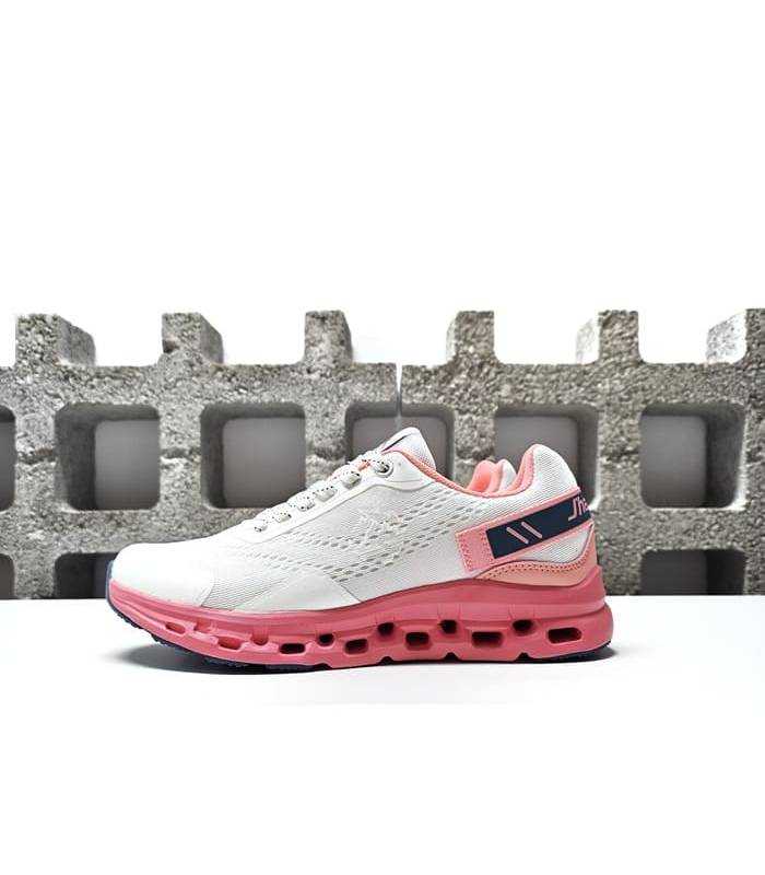Vista de perfil de zapatilla blanca de running