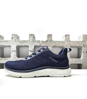 vista de perfil de las zapatillas azules marino con cordones de JHayber para hombre