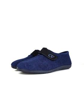 Zapatilla hombre rizo azul marino con velcro de Cabrera, fresca y cómoda para verano, vista de medio perfil