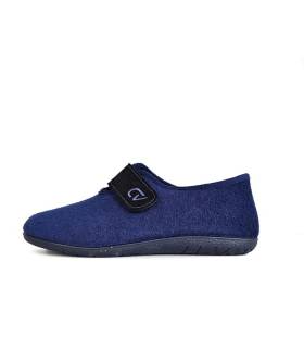 Vista de perfil de zapatilla de hombre para verano en tela de toalla azul