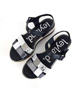 sandalia plataforma mujer piel negra plata vista superior