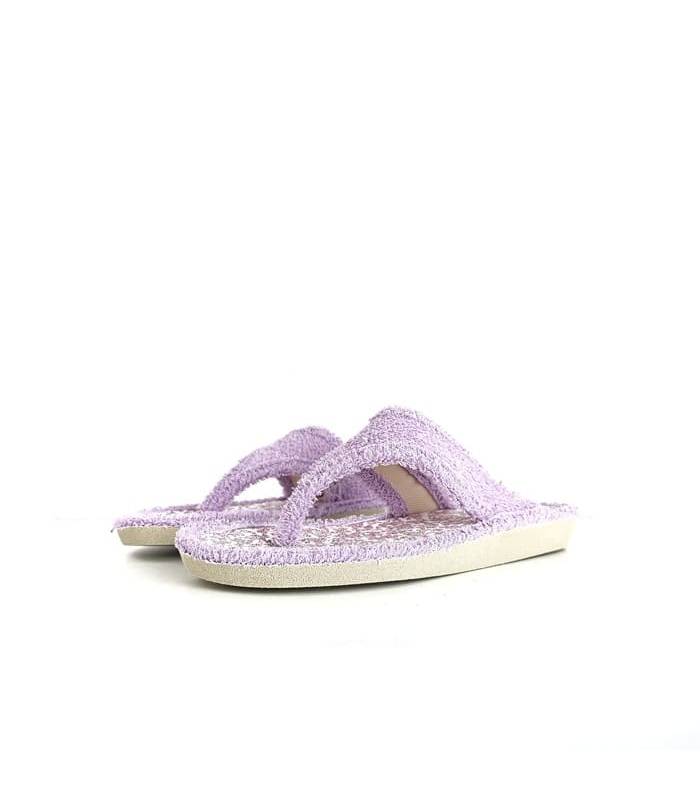 Zapatilla casa rizo lila mujer Cabrera, vista lateral.