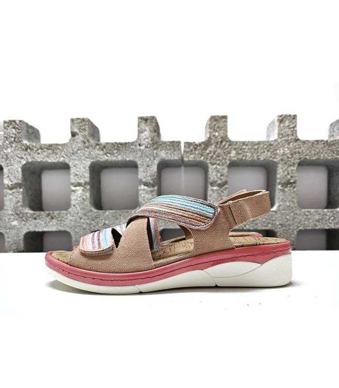 Sandalias mujer rafia colorida piel Comfort Class vista lateral izquierda