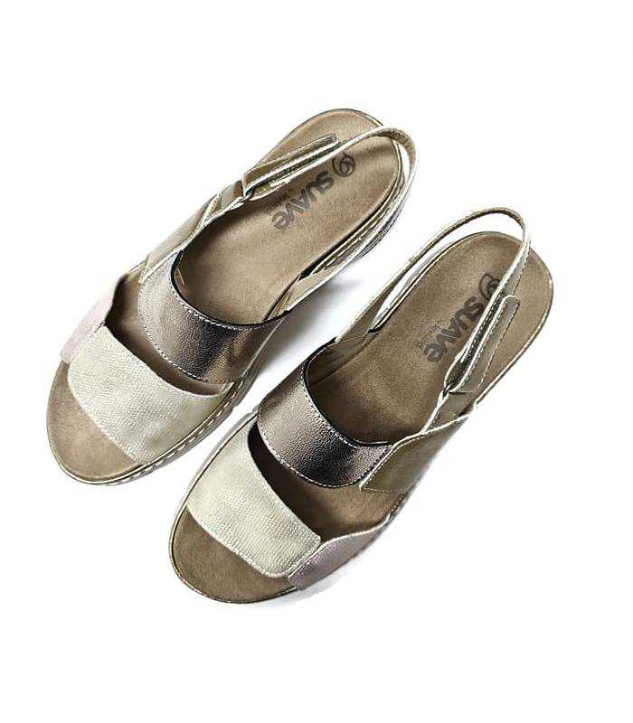 vista superior sandalia piel rosa dorado beige mujer Suave