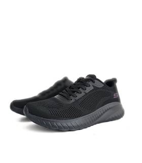 Vista semi Lateral: Zapatillas Skechers Bobs Squad Chaos negra para mujer.