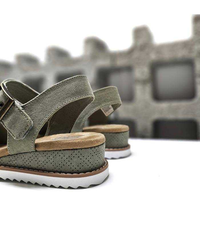 sandalia Skechers oliva mujer vista trasera hebilla