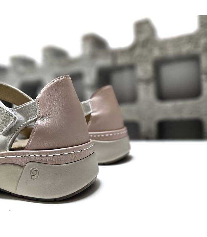 sandalia mujer velcro trasero piel combinada blanco rosa