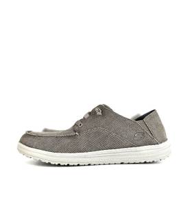 Mocasín casual slip on Skechers Melson Volgo para hombre con parte superior de lona marrón y suela blanca flexible"