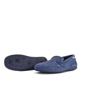 Suela antideslizante de zapatillas casa hombre rizo azul, flexible y segura para el hogar.