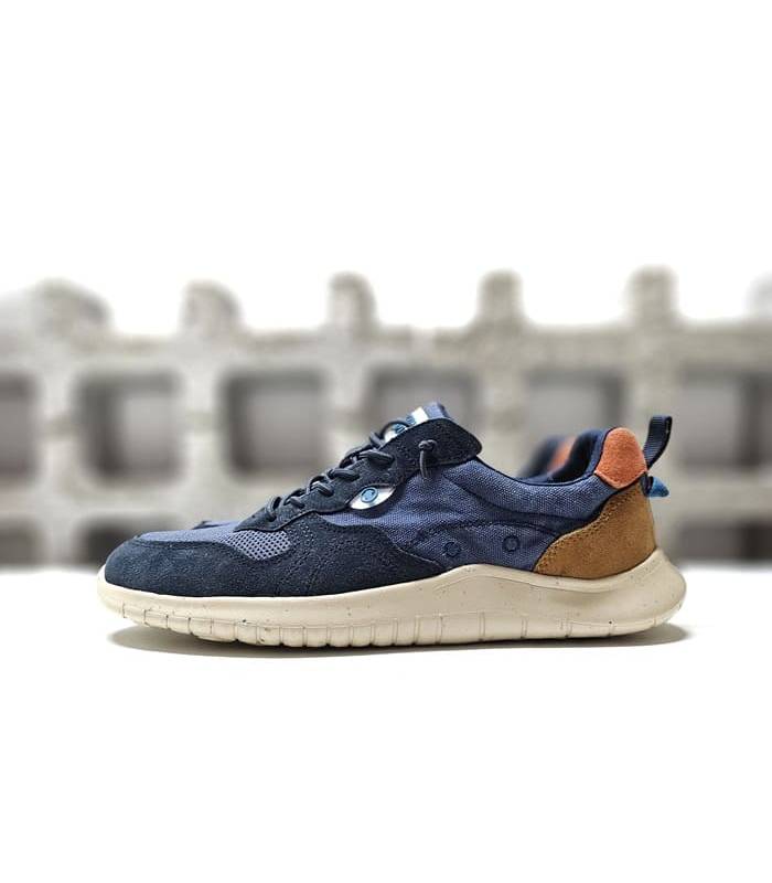 Zapatilla hombre piel textil azul Coronel Tapioca vista lateral.