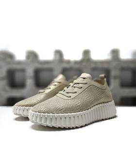 Zapatillas urbana piel calada dorada mujer con suela original.