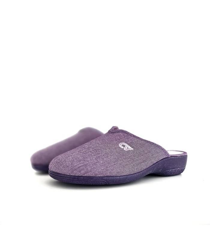zapatilla casa mujer lila destalonada lona cuña Cabrera