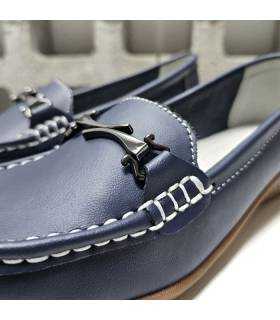 detalle hebilla mocasínes azul mujer piel Vicmart