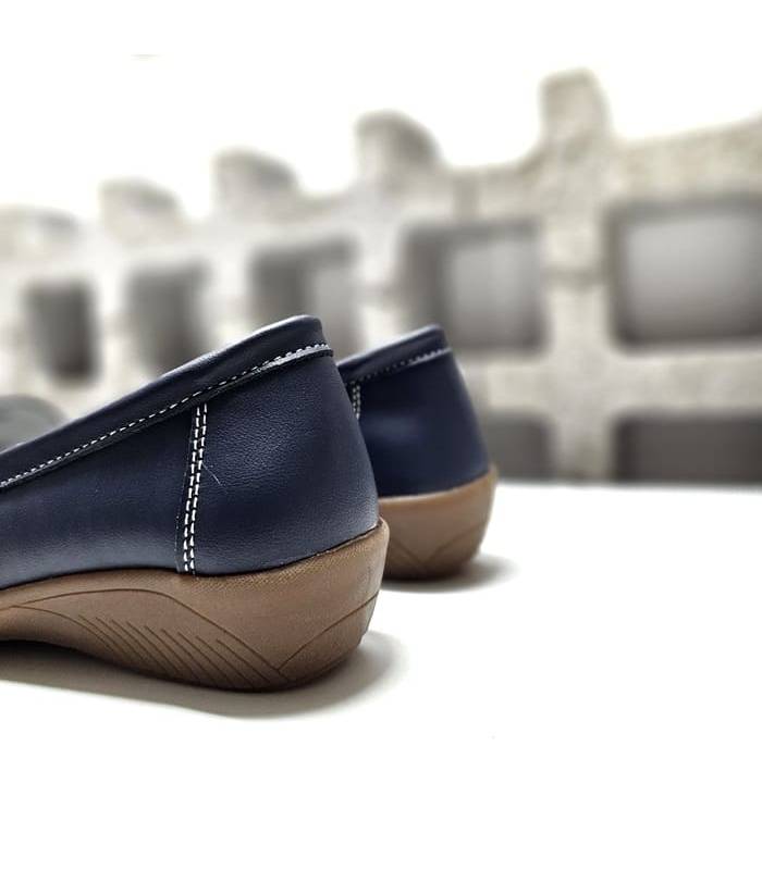 zapatos mocasín mujer cuña azul marino vista trasera